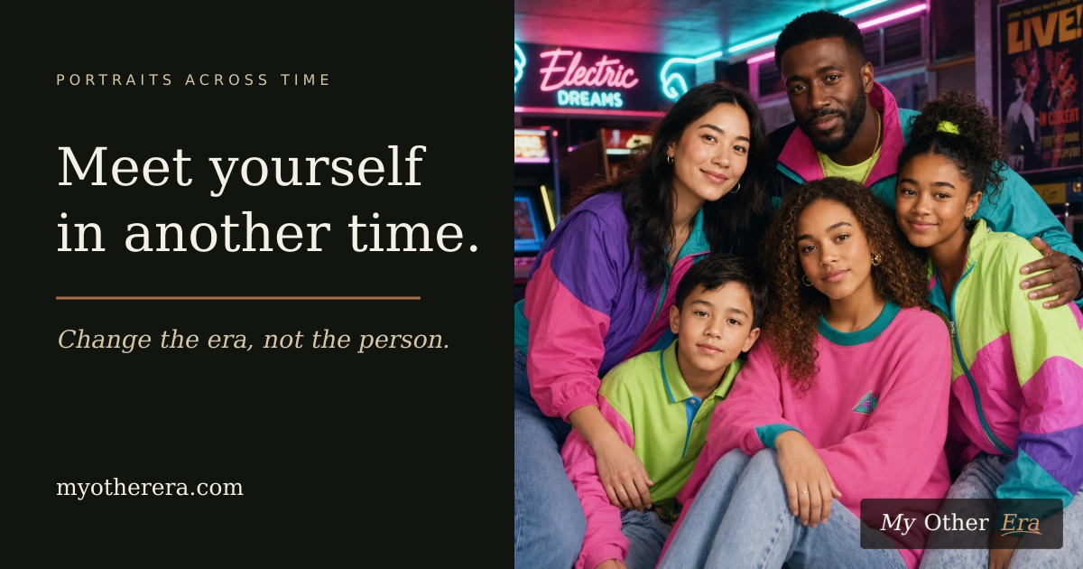 A family styled in a colorful 1990s portrait for My Other Era